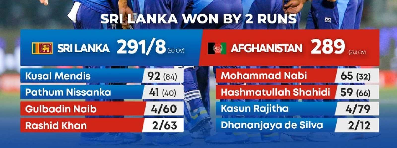 Afghanistan lose to Sri Lanka by two runs